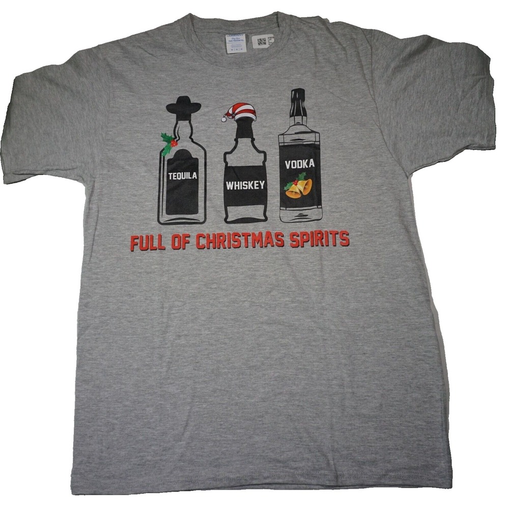 Full Of Christmas Spirits Men Medium Tequila Whiskey & Vodka T-Shirt NEW